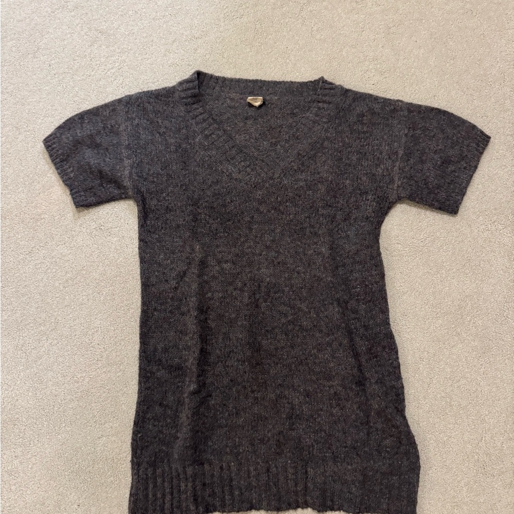 J Crew Gray V-Neck Short Sleeve Tunic Sweater